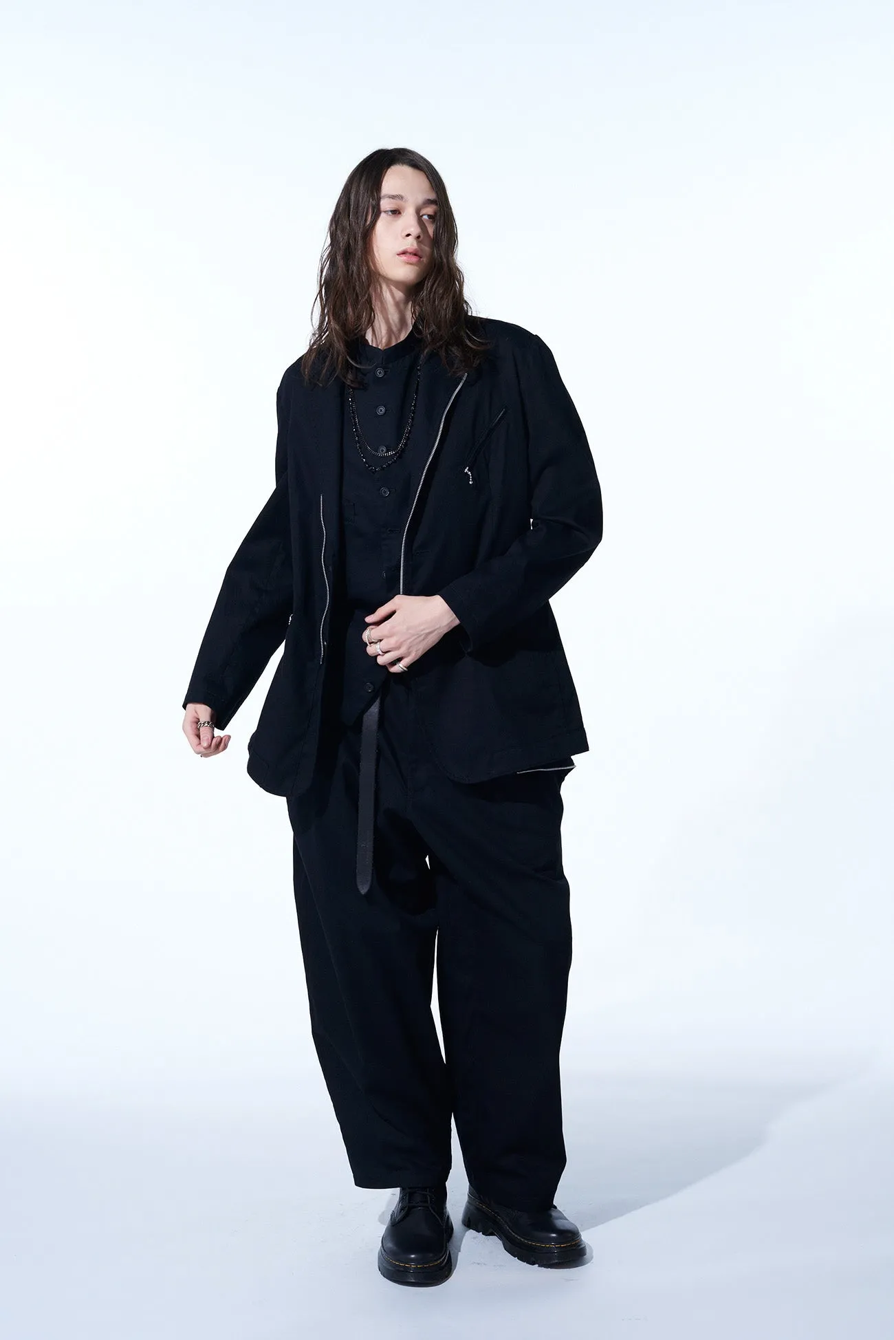 COTTON TWILL BIKERS-STYLE ZIPPERED JACKET