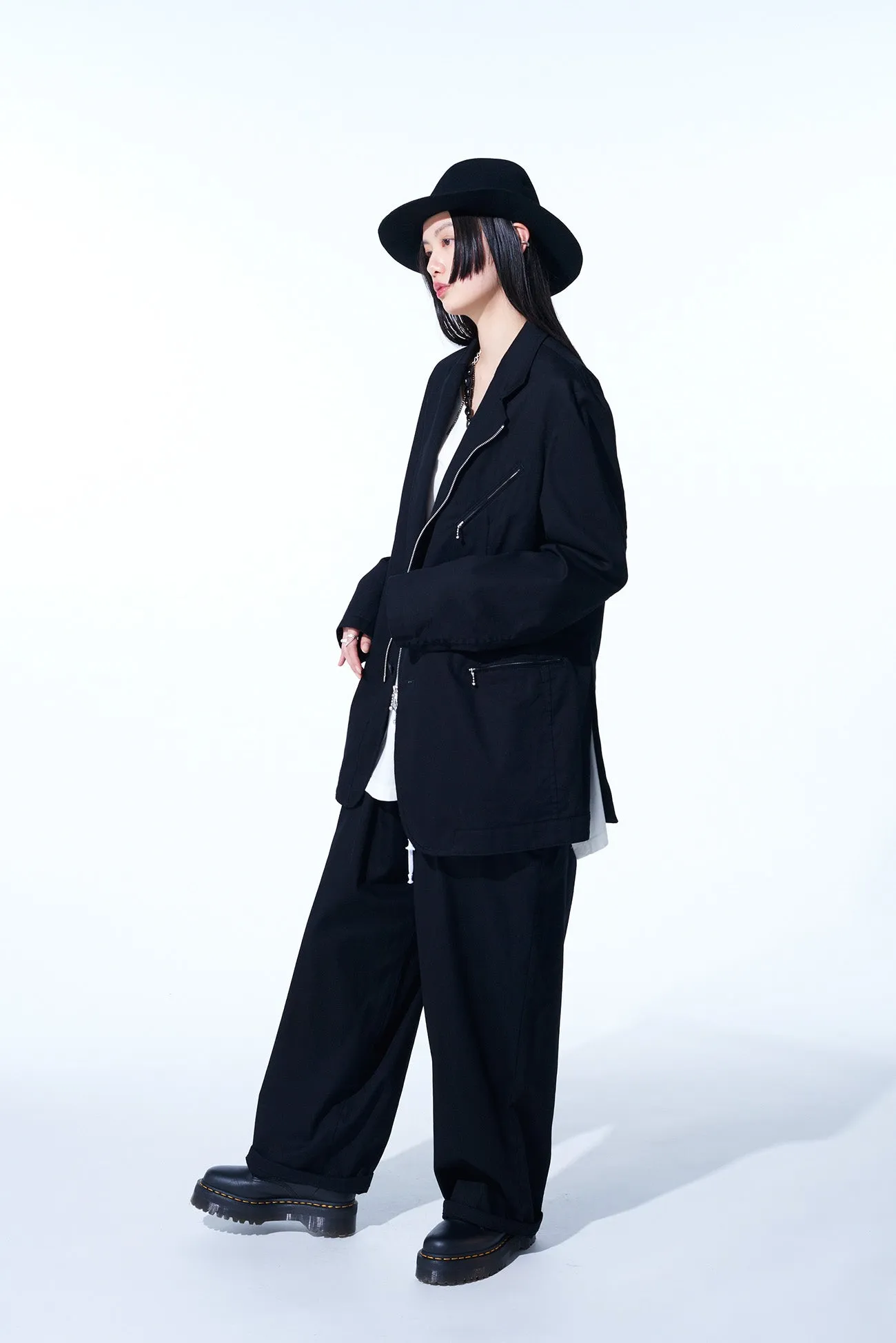 COTTON TWILL BIKERS-STYLE ZIPPERED JACKET