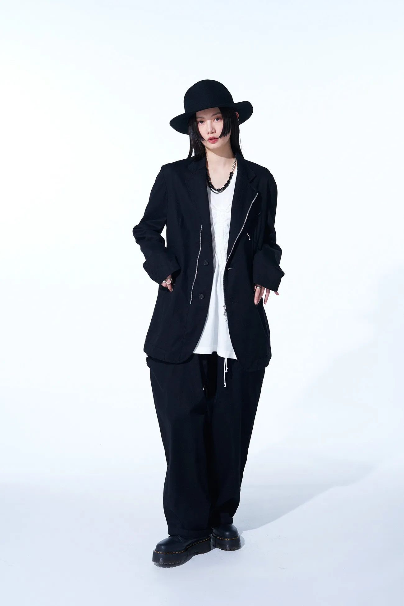 COTTON TWILL BIKERS-STYLE ZIPPERED JACKET