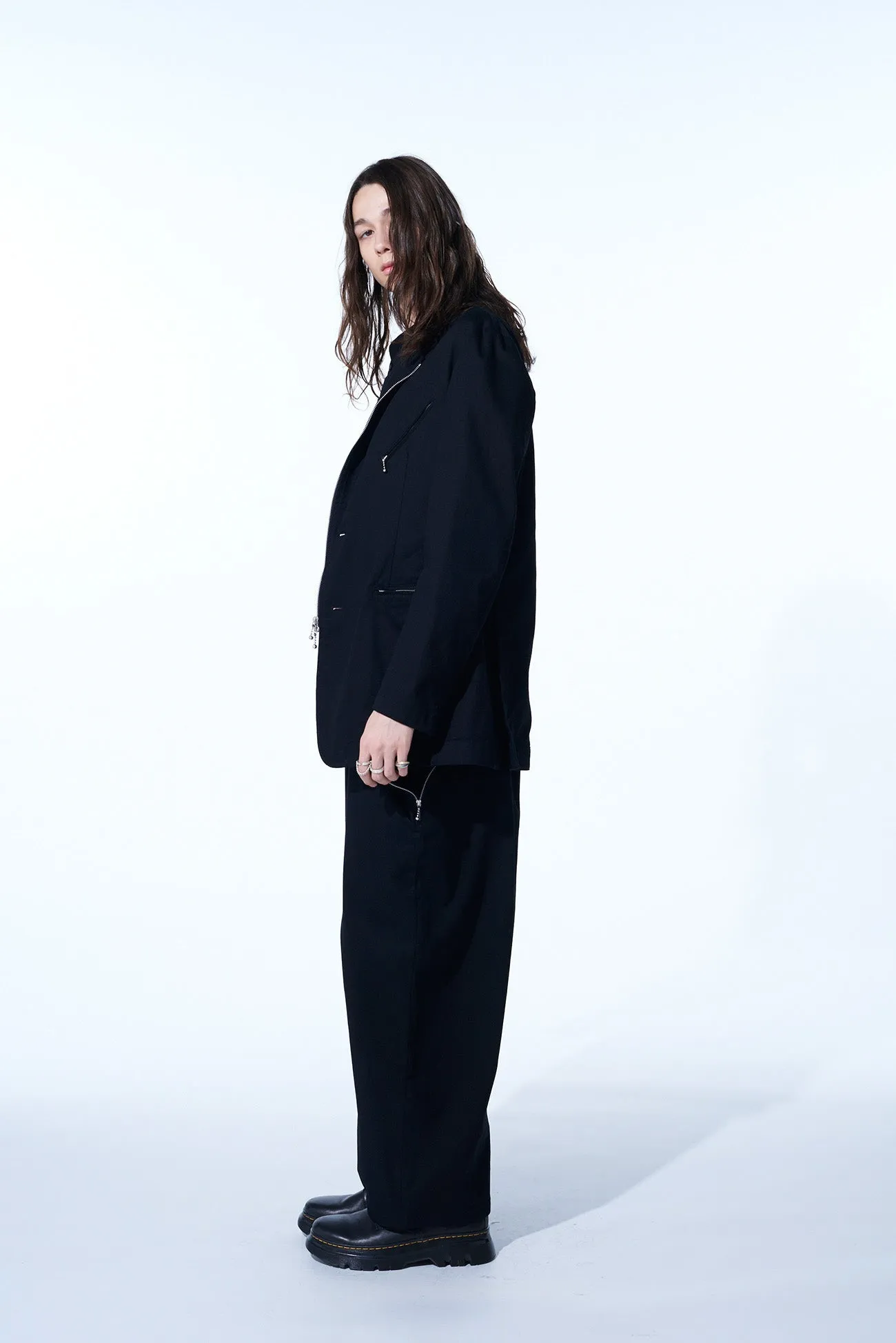 COTTON TWILL BIKERS-STYLE ZIPPERED JACKET