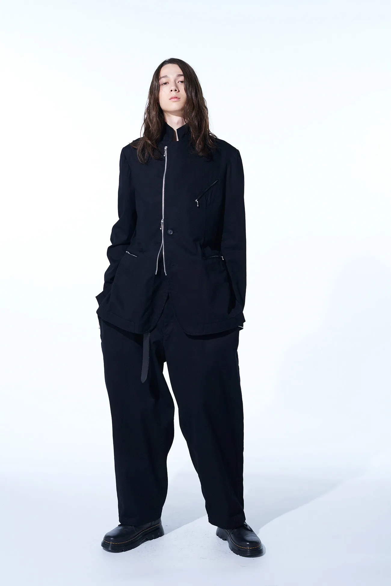 COTTON TWILL BIKERS-STYLE ZIPPERED JACKET