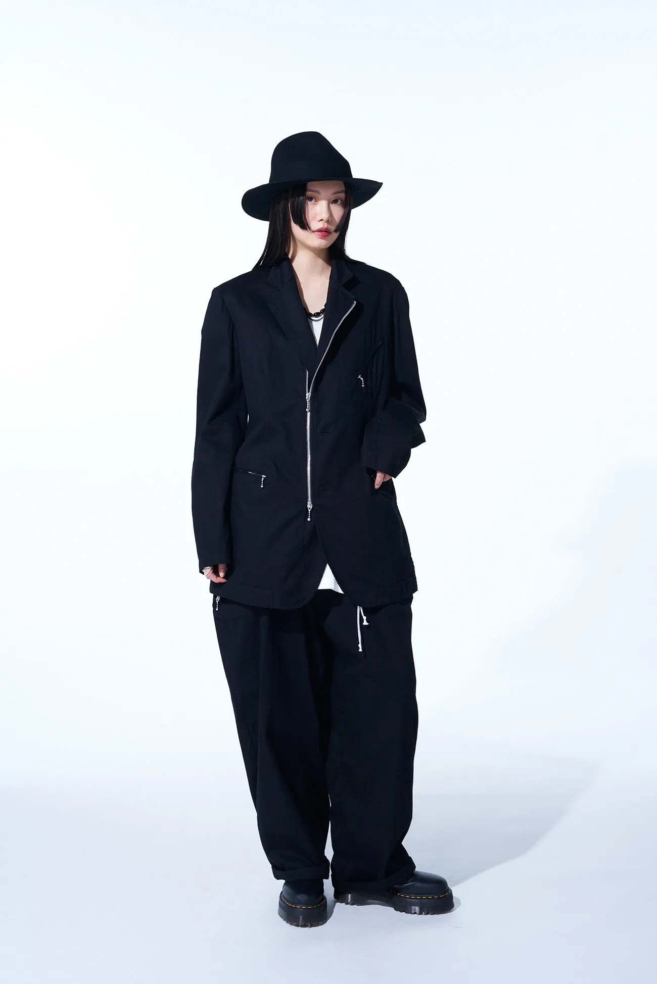 COTTON TWILL BIKERS-STYLE ZIPPERED JACKET