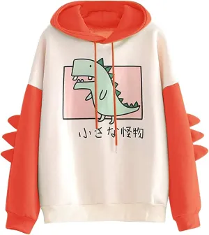 Dinosaur Hoodie Kawaii Pullover Cute Hooded Sweatshirt For womens