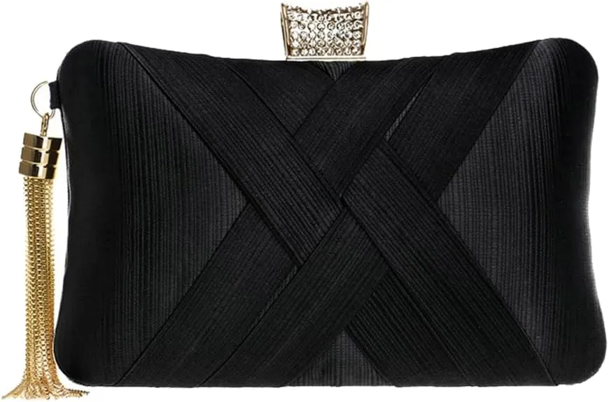 Elegant Fringe Evening Bag for Women, Luxury Glitter Clutch, Party Wedding Prom Night Dress Accessory, Handbag with Chain