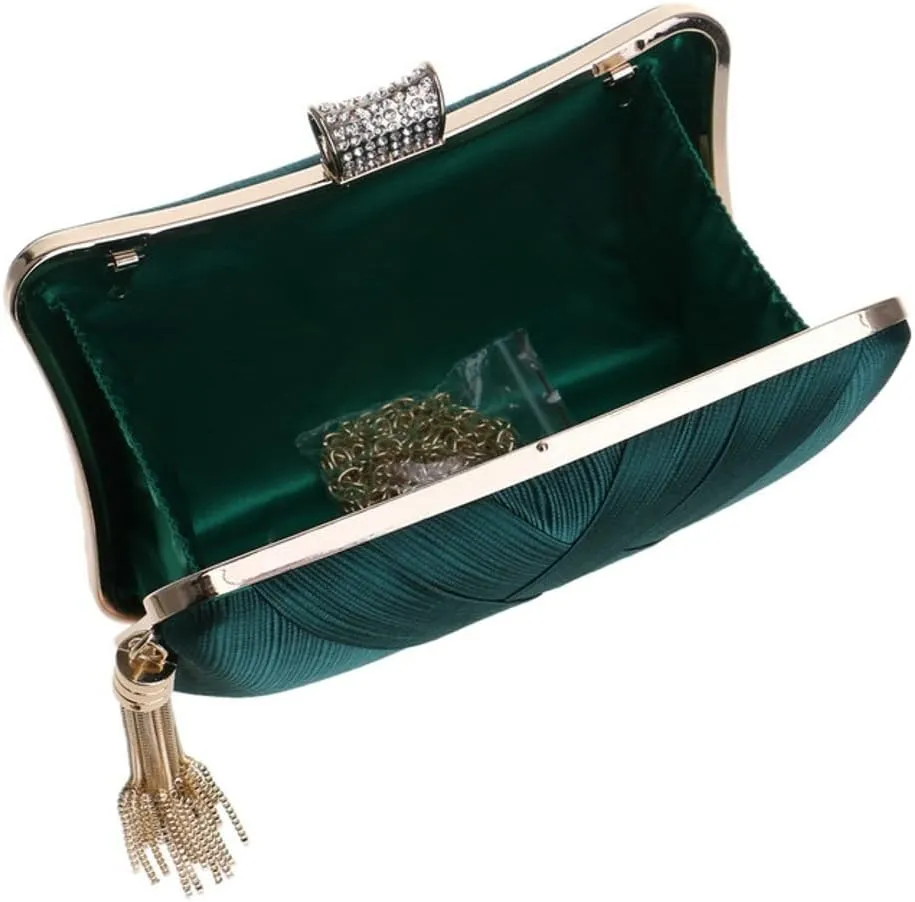 Elegant Fringe Evening Bag for Women, Luxury Glitter Clutch, Party Wedding Prom Night Dress Accessory, Handbag with Chain