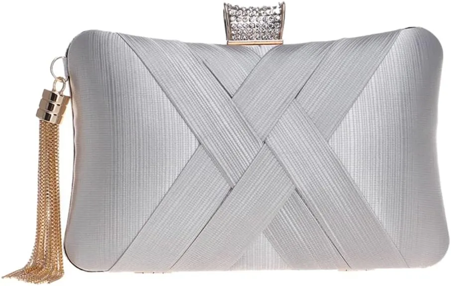 Elegant Fringe Evening Bag for Women, Luxury Glitter Clutch, Party Wedding Prom Night Dress Accessory, Handbag with Chain