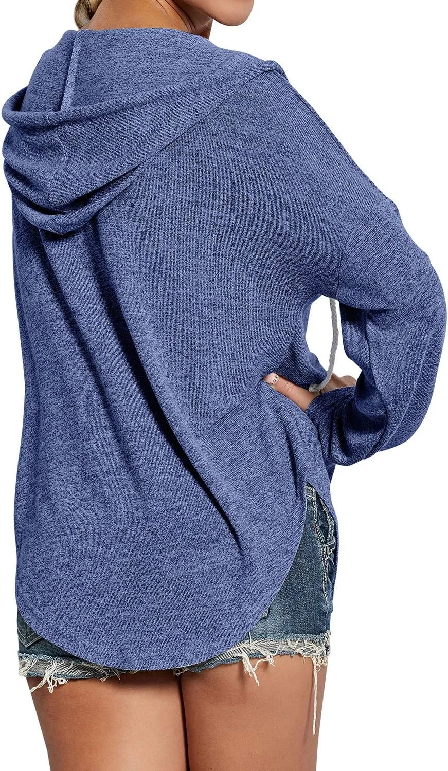 Ezcosplay Women Deep V Neck Solid Pullover Drawstring Loose Sweatshirt Hoodies