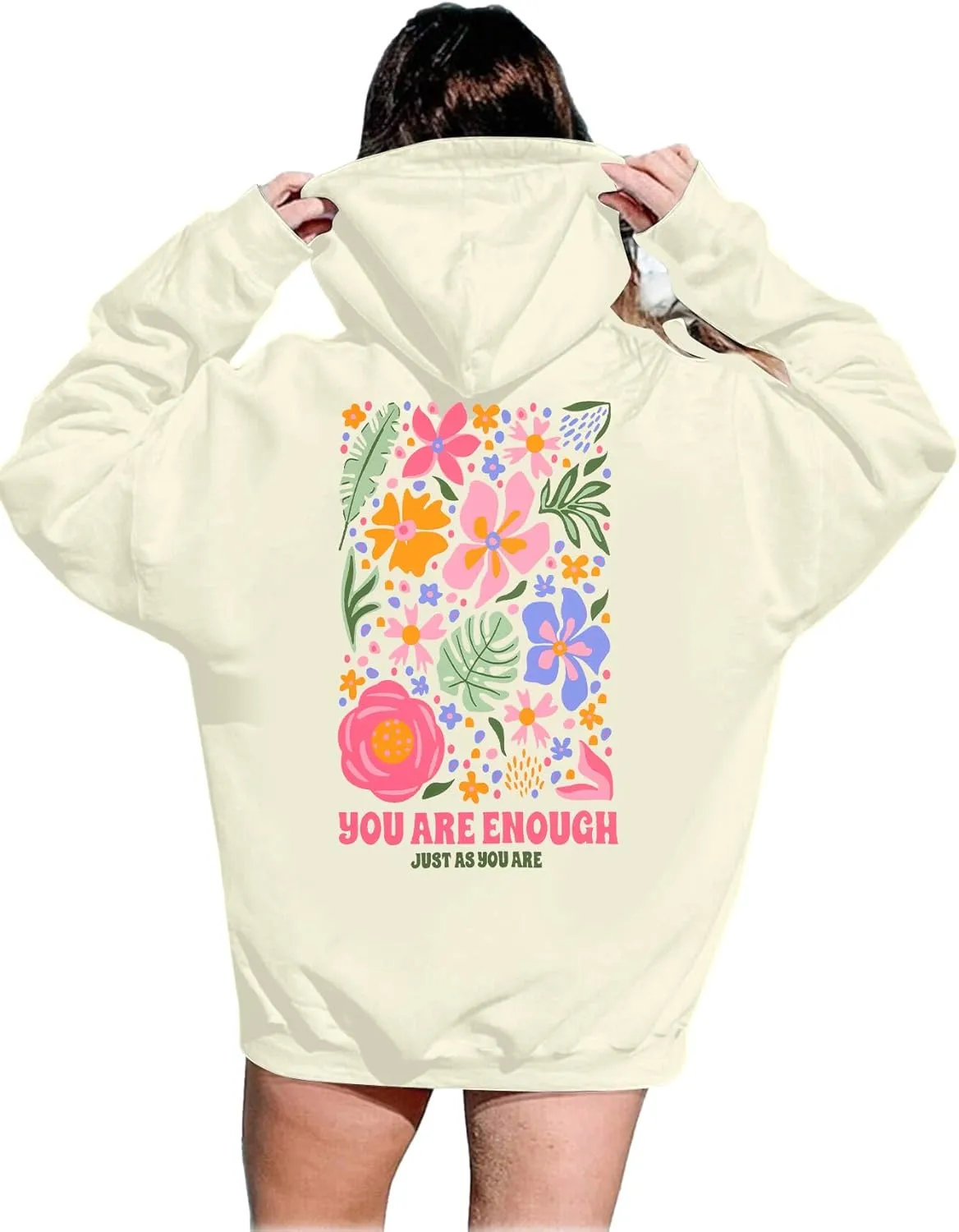 FAYALEQ You Are Enough Hoodie For Women Graphic Long Sleeve Sweatshirts Oversized Inspirational Pullover Top