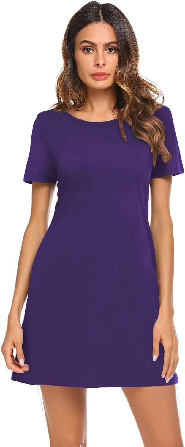 Feager Women's Casual Striped Criss Cross Short Sleeve T Shirt Dress