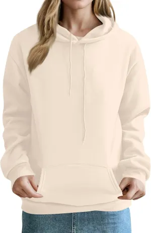 Fleece Hoodie Women Lightweight Drop Shoulder Oversized Sweatshirt Drawstring Casual Plush Workout Hoodies w/Pockets