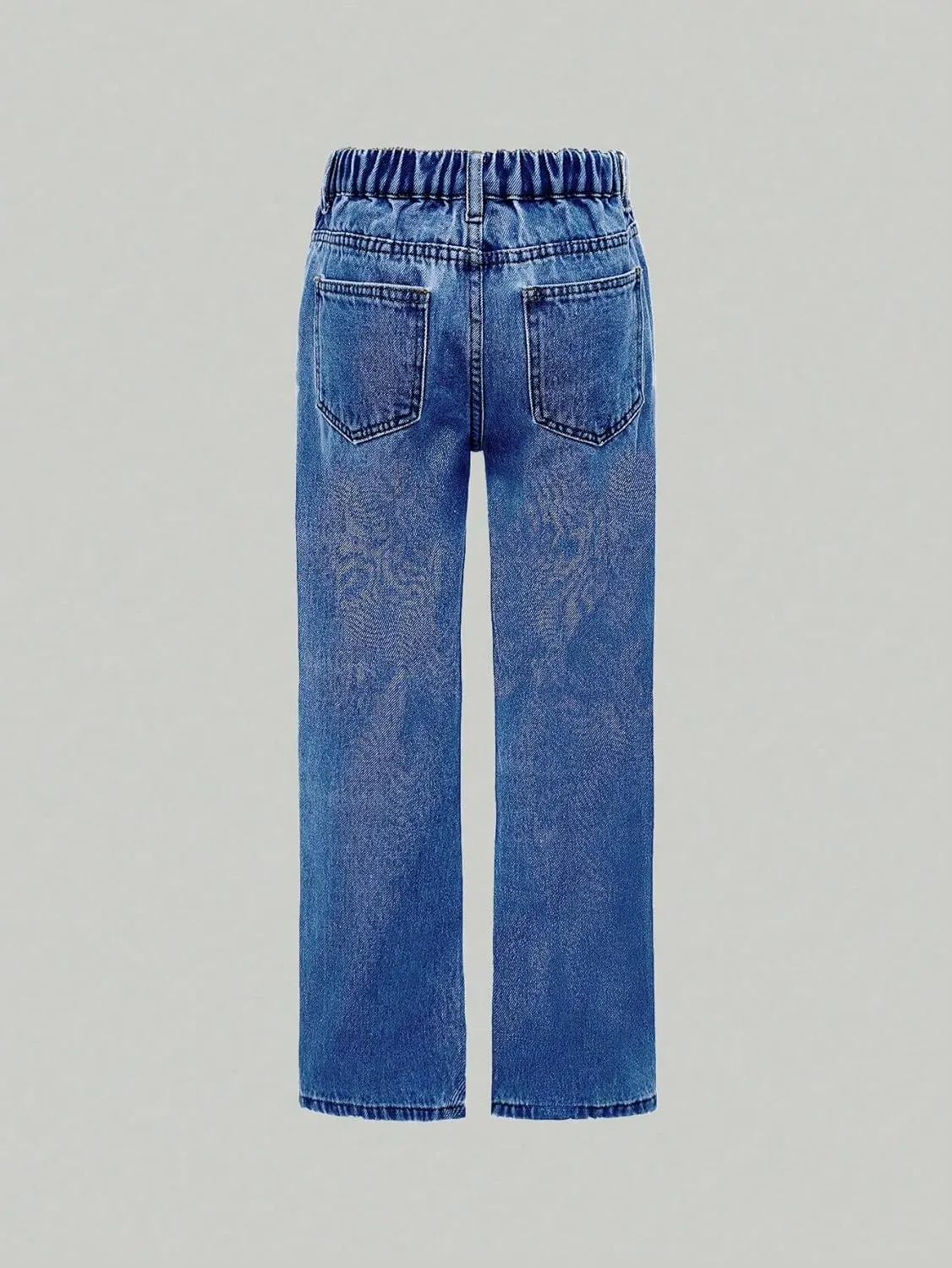 Floerns Girls Elastic Waist Distressed Ripped Straight Leg Denim Jeans
