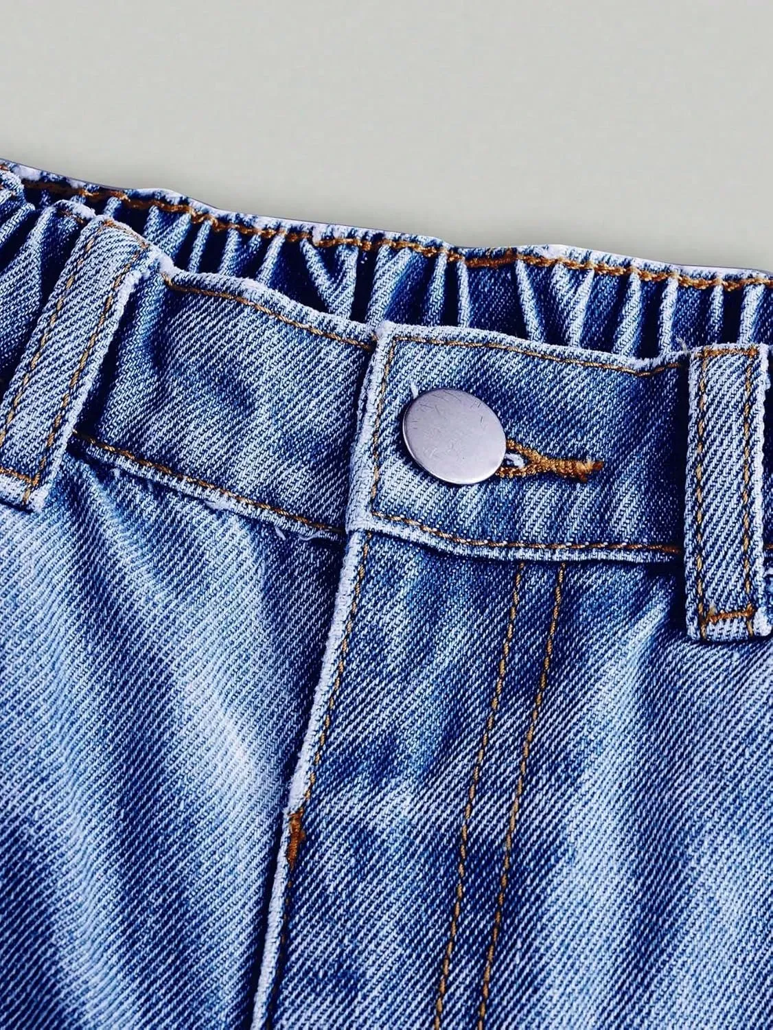 Floerns Girls Elastic Waist Distressed Ripped Straight Leg Denim Jeans
