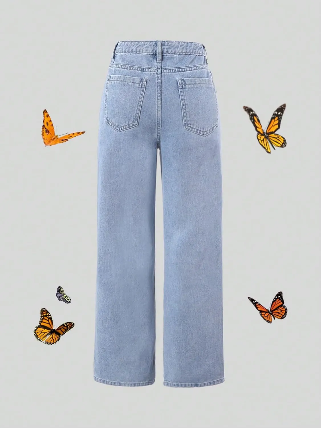 Floerns Girls Elastic Waist Distressed Ripped Straight Leg Denim Jeans