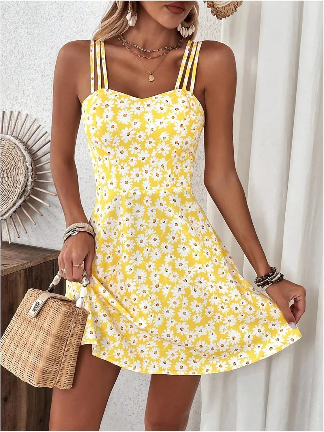 Floerns Women's Floral Print Sleeveless Cami Dress Vacation Flared Mini Dresses