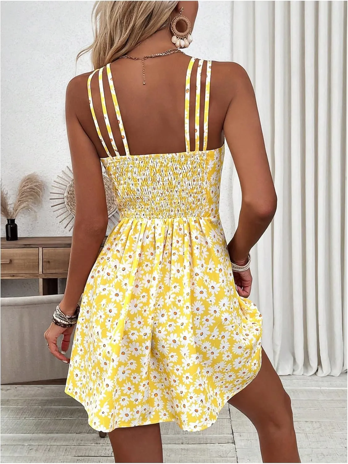Floerns Women's Floral Print Sleeveless Cami Dress Vacation Flared Mini Dresses