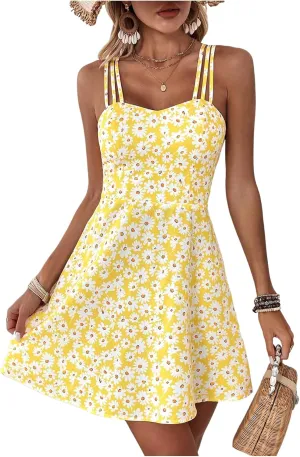 Floerns Women's Floral Print Sleeveless Cami Dress Vacation Flared Mini Dresses