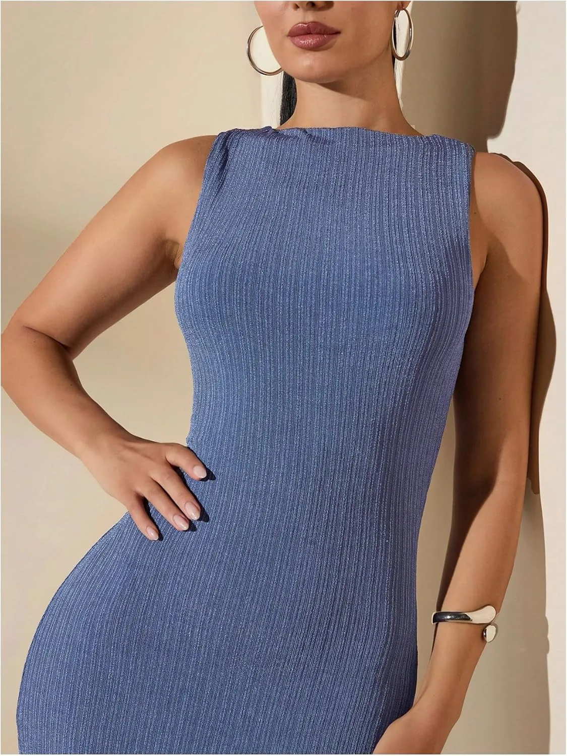 Floerns Women's Sleeveless Tank Dress Textured Rib Knitted Bodycon Maxi Dresses