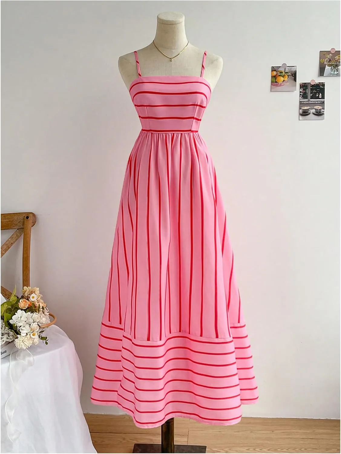 Floerns Women's Striped Bowknot Back Cami Dress Sleeveless Vacation Maxi Dresses
