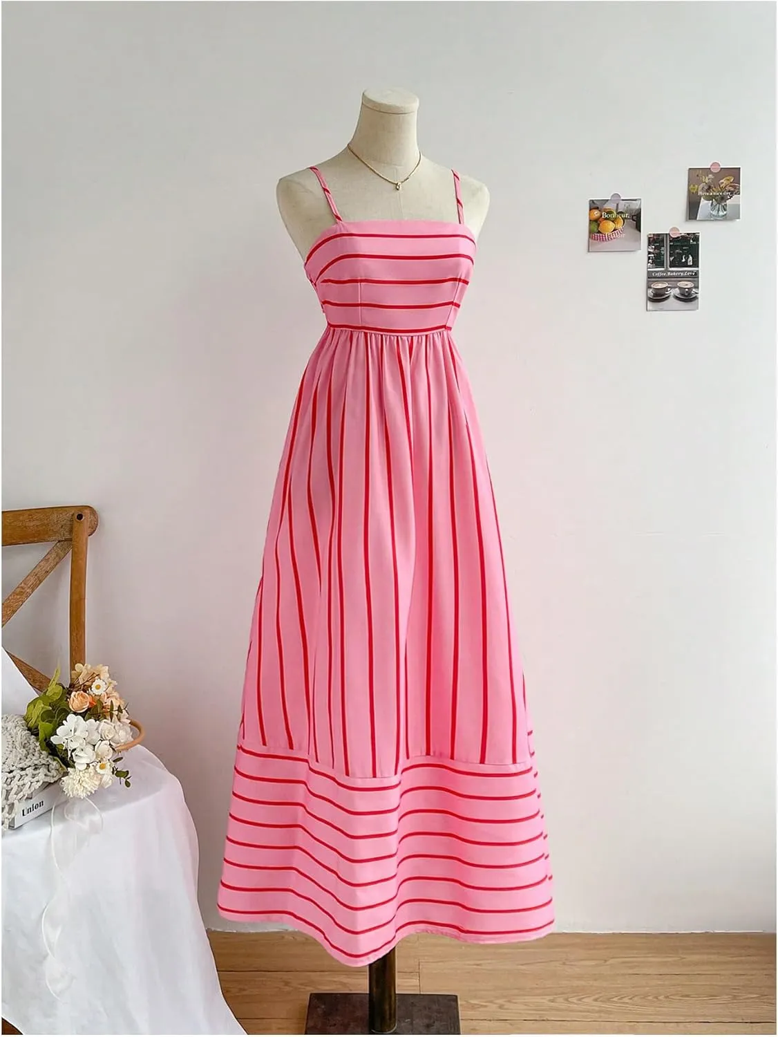 Floerns Women's Striped Bowknot Back Cami Dress Sleeveless Vacation Maxi Dresses