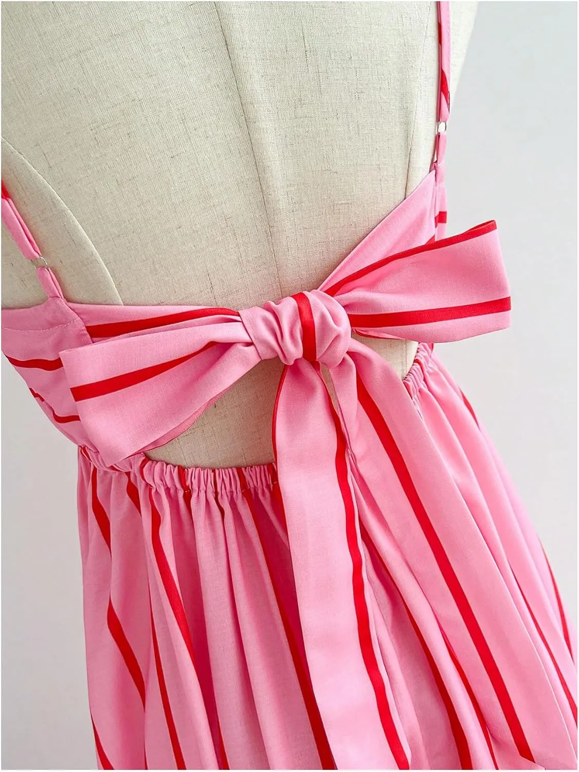 Floerns Women's Striped Bowknot Back Cami Dress Sleeveless Vacation Maxi Dresses