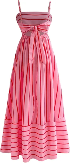 Floerns Women's Striped Bowknot Back Cami Dress Sleeveless Vacation Maxi Dresses