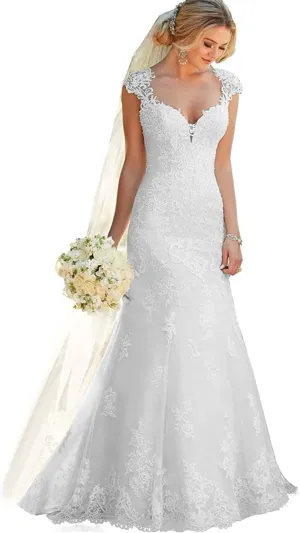 Floral Beaded Mermaid Wedding Dresses for Women 2025 Elegant Lace Applique Bridal Evening Party Gowns