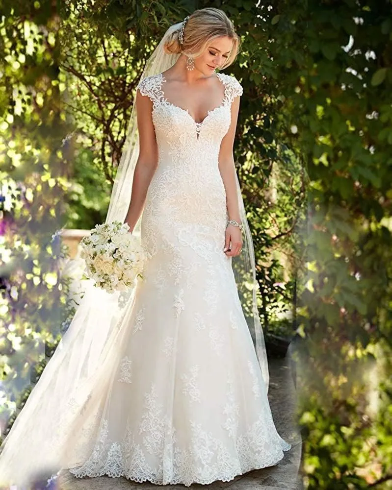 Floral Beaded Mermaid Wedding Dresses for Women 2025 Elegant Lace Applique Bridal Evening Party Gowns