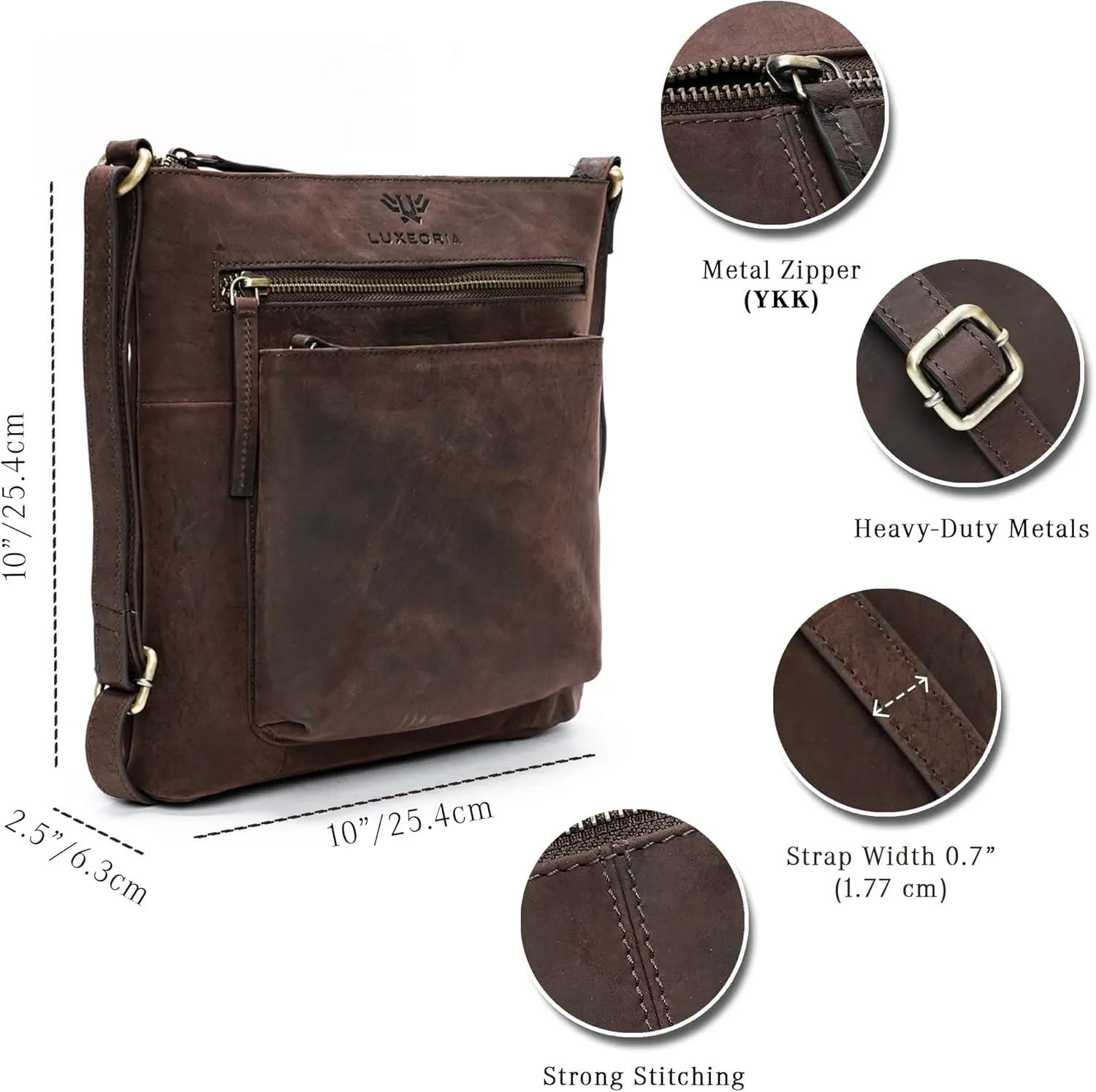 Genuine Leather Crossbody Bags for Women, Premium Handmade Leather Purses - Shoulder Handbags, Adjustable Strap