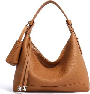 Genuine Leather Shoulder Bags for Women, Cute Hobo Purse with Mini Pouch Two Removable Straps Work Travel