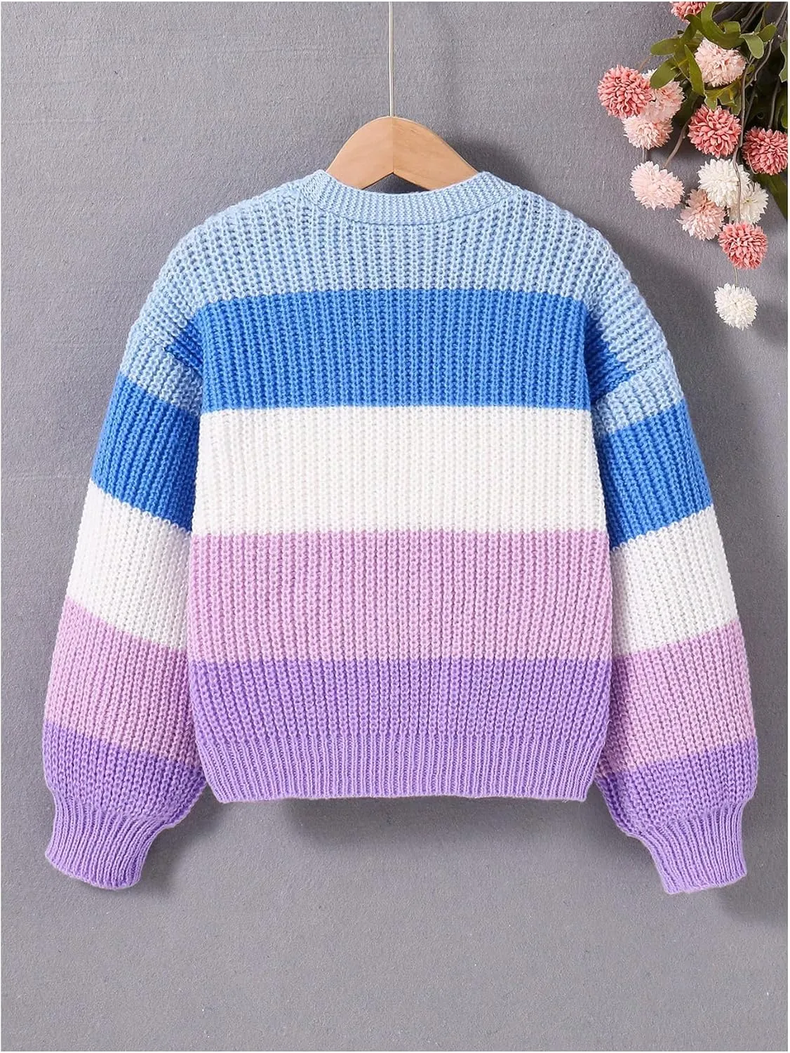 Girl's Rainbow Colorblock Button Down Sweater Drop Shoulder Long Sleeve Fall Knitted Cute Cardigan
