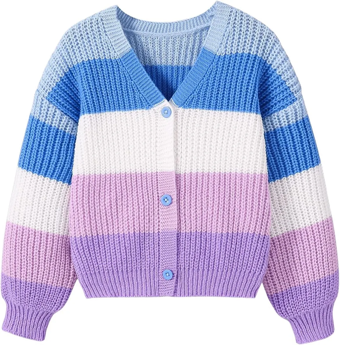 Girl's Rainbow Colorblock Button Down Sweater Drop Shoulder Long Sleeve Fall Knitted Cute Cardigan