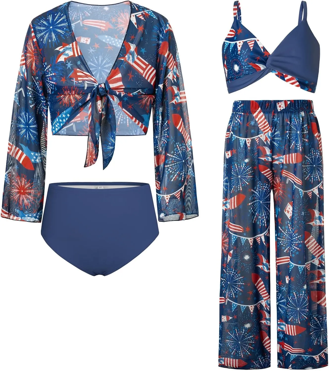 GRACE KARIN Teen Girls Bathing Suits Kids 4 Piece Long Sleeve Swimsuit Kimono Up Pants Bikini Tankini Set Swimwear