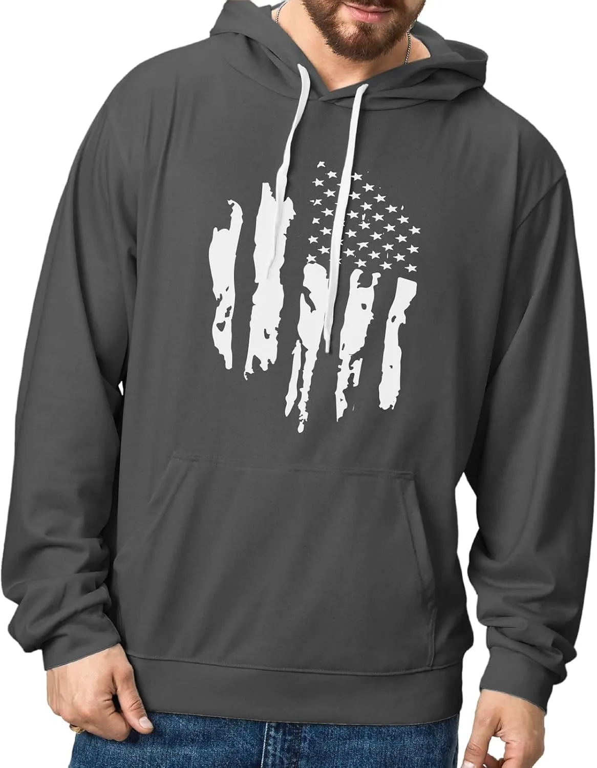 H HYFOL Graphic Hoodies for Men USA Flag American Patriotic Long Sleeve Pocket Pullover Sweatshirts