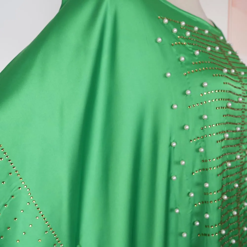 HD African Dresses for Women Fashion Beading Rhinestone Kaftan Maxi Dress