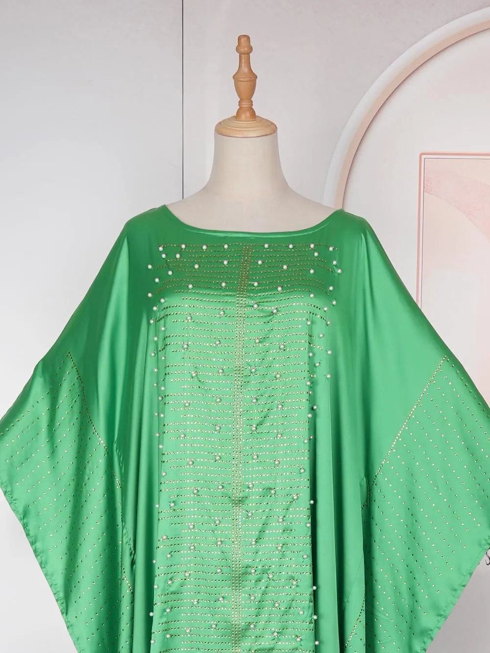 HD African Dresses for Women Fashion Beading Rhinestone Kaftan Maxi Dress