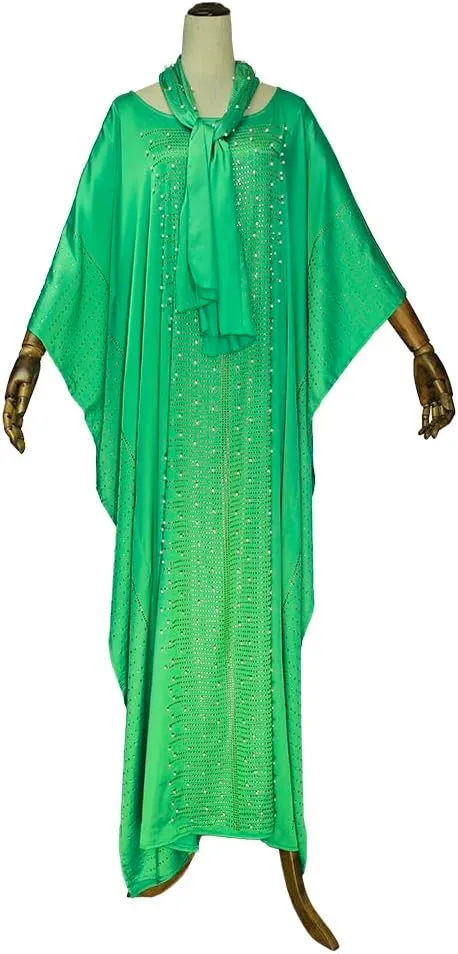 HD African Dresses for Women Fashion Beading Rhinestone Kaftan Maxi Dress
