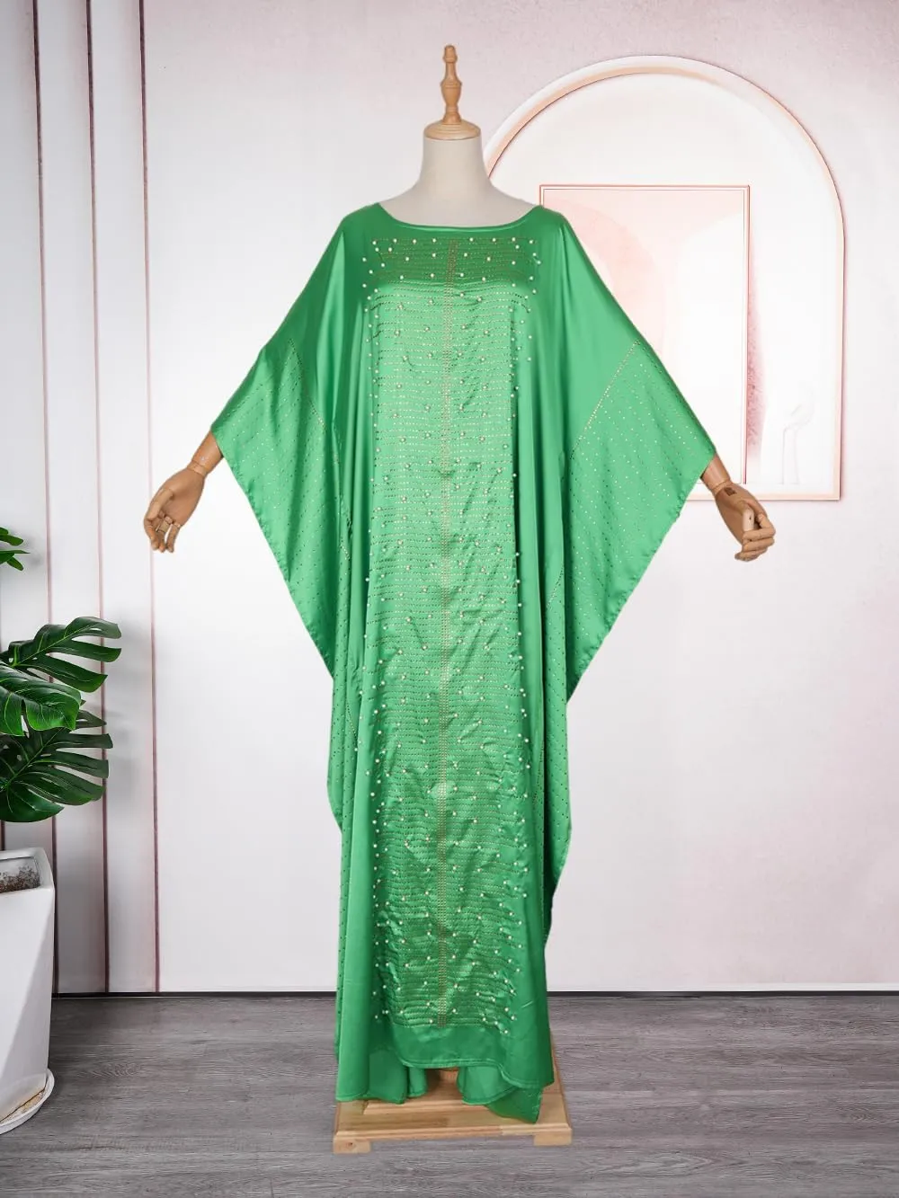 HD African Dresses for Women Fashion Beading Rhinestone Kaftan Maxi Dress