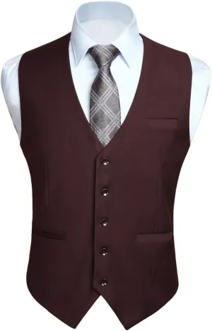HISDERN Men's Suit Vest Business Formal Dress Waistcoat Vest with 3 Pockets for Suit or Tuxedo Slim Fit