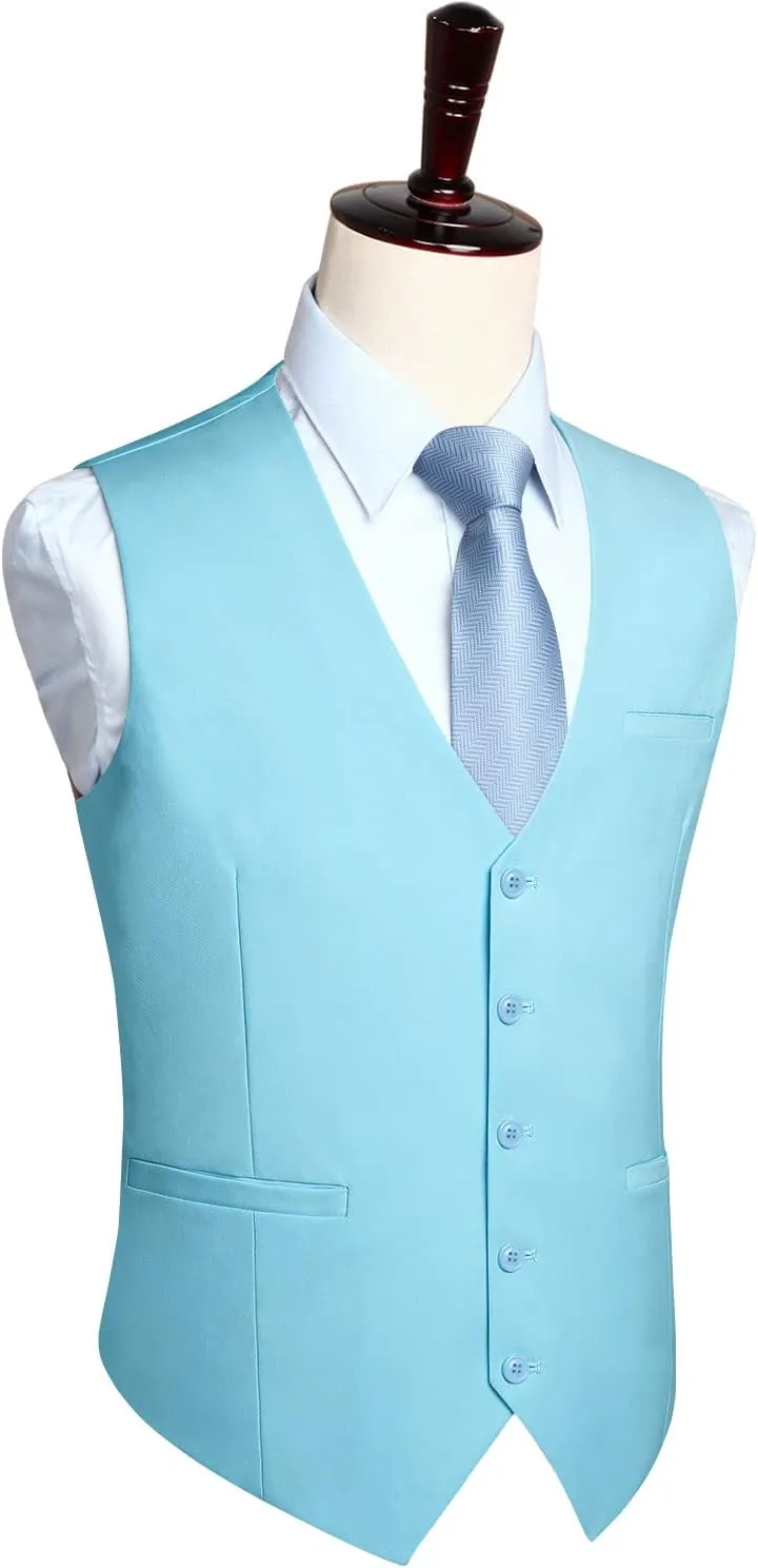 HISDERN Men's Suit Vest Business Formal Dress Waistcoat Vest with 3 Pockets for Suit or Tuxedo Slim Fit