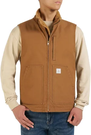 HISEA Men's Washed Duck Sherpa-Lined Vest, Mens Loose Fit Winter Insulated Canvas Workwear Mock-Neck Vest