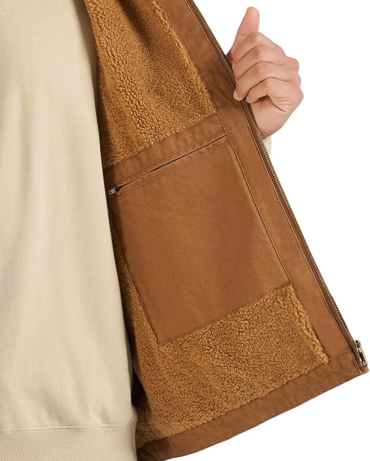 HISEA Men's Washed Duck Sherpa-Lined Vest, Mens Loose Fit Winter Insulated Canvas Workwear Mock-Neck Vest