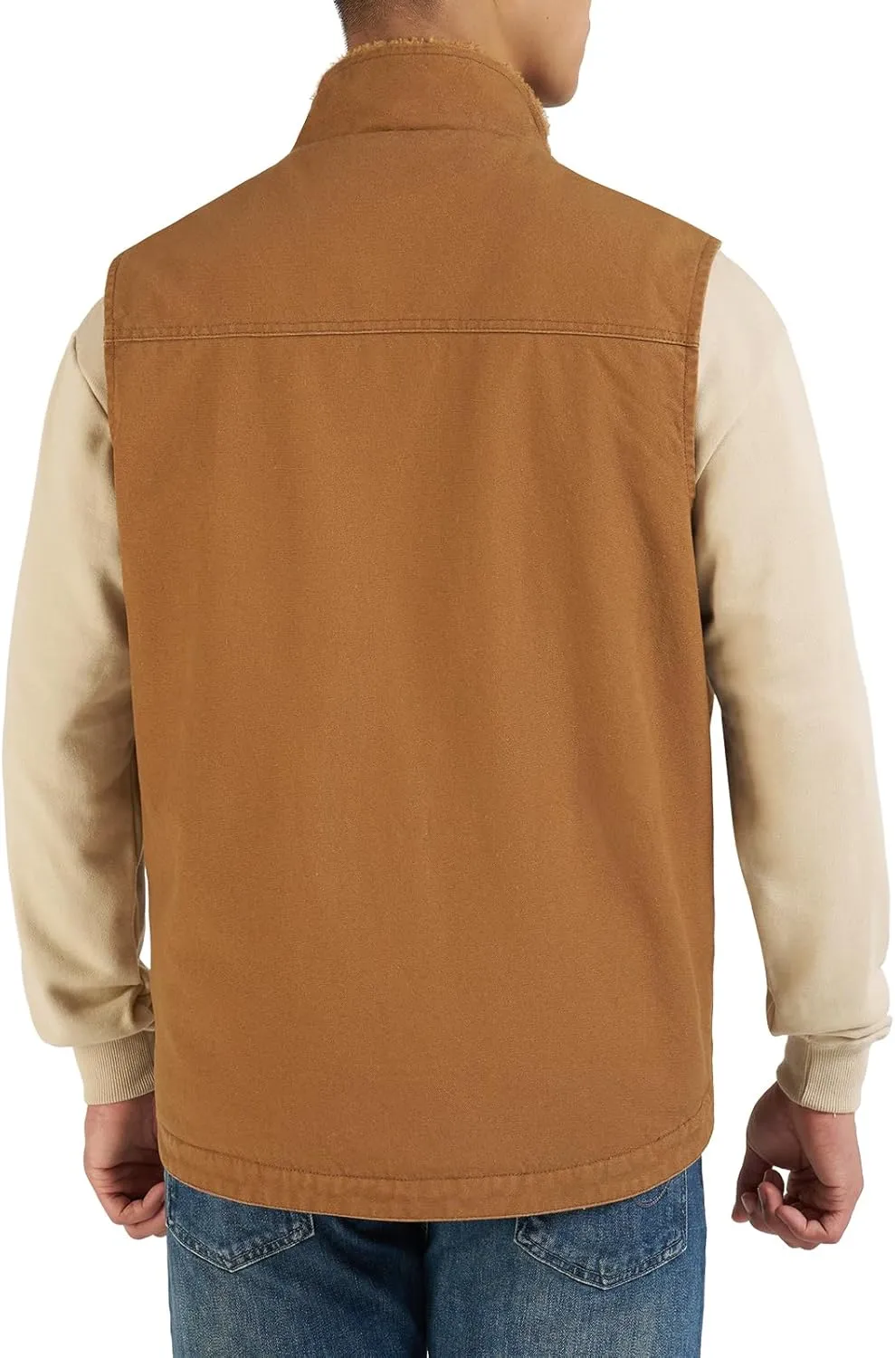 HISEA Men's Washed Duck Sherpa-Lined Vest, Mens Loose Fit Winter Insulated Canvas Workwear Mock-Neck Vest