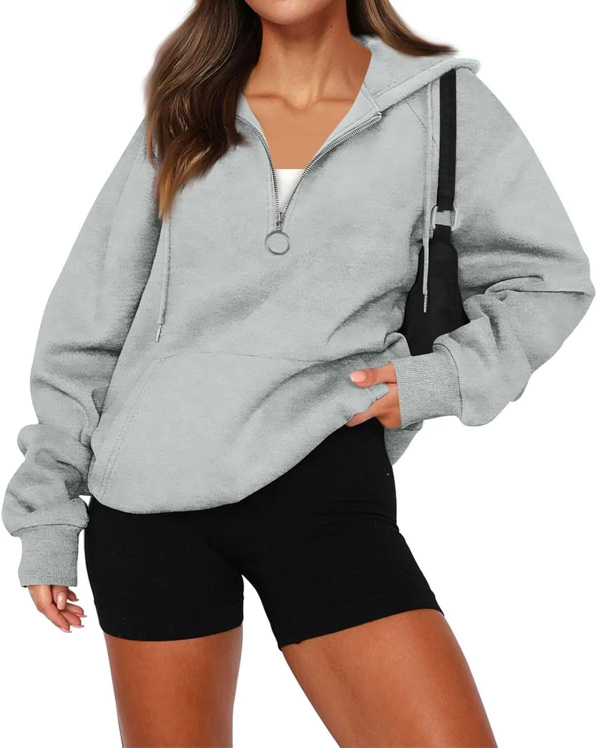 Hoodies for Women Long Sleeve Fleece Hooded Sweatshirt Half Zip Loose Fit Pullover with Pockets Oversized Hoodies