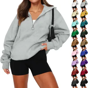 Hoodies for Women Long Sleeve Fleece Hooded Sweatshirt Half Zip Loose Fit Pullover with Pockets Oversized Hoodies