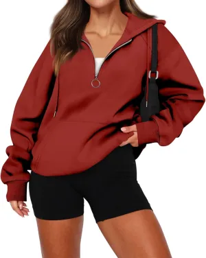 Hoodies for Women Long Sleeve Fleece Hooded Sweatshirt Half Zip Loose Fit Pullover with Pockets Oversized Hoodies