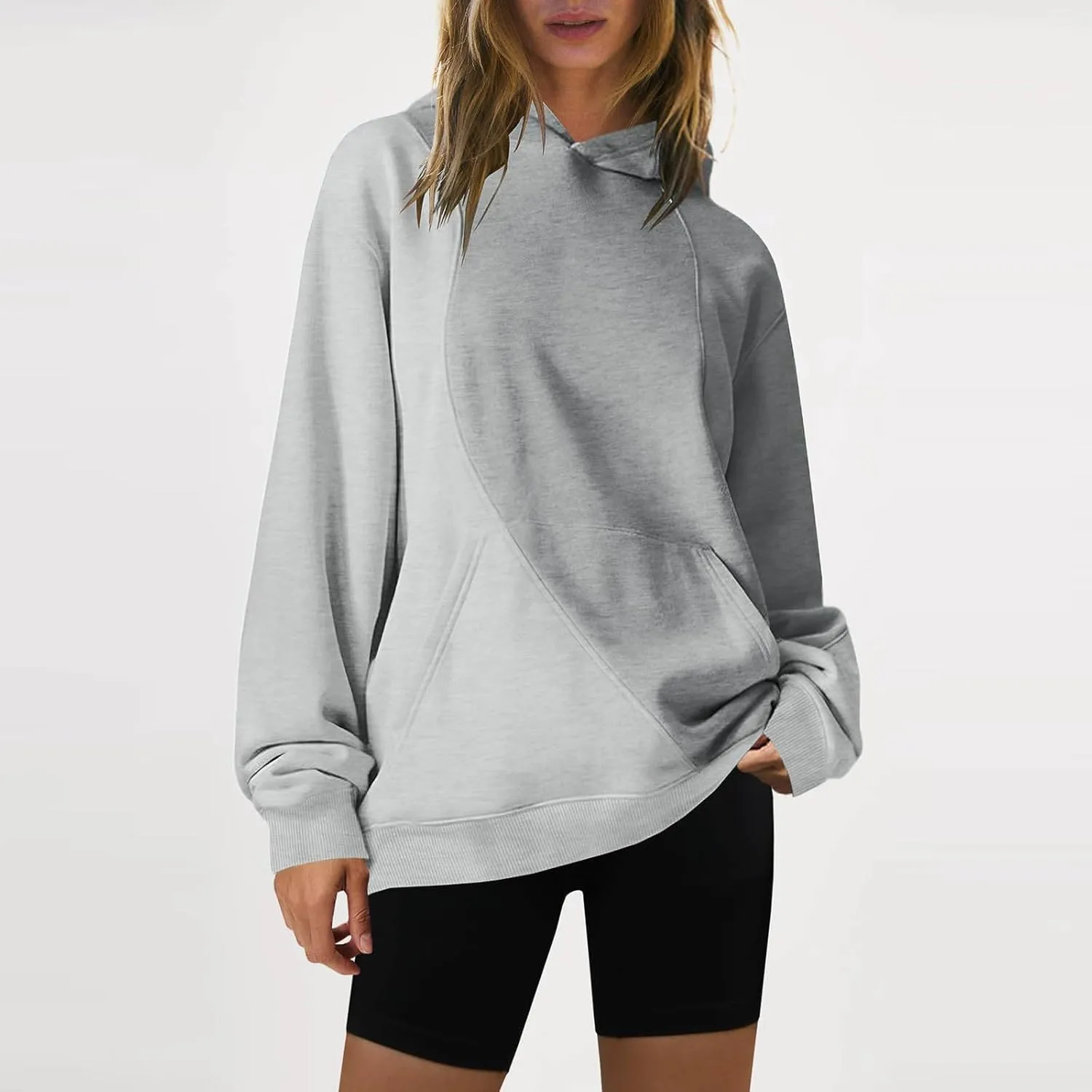Hoodies for Women Long Sleeve Hoodies Pullover Color Block Loose Fit Hooded Sweatshirt with Pockets Casual Fall Clothes