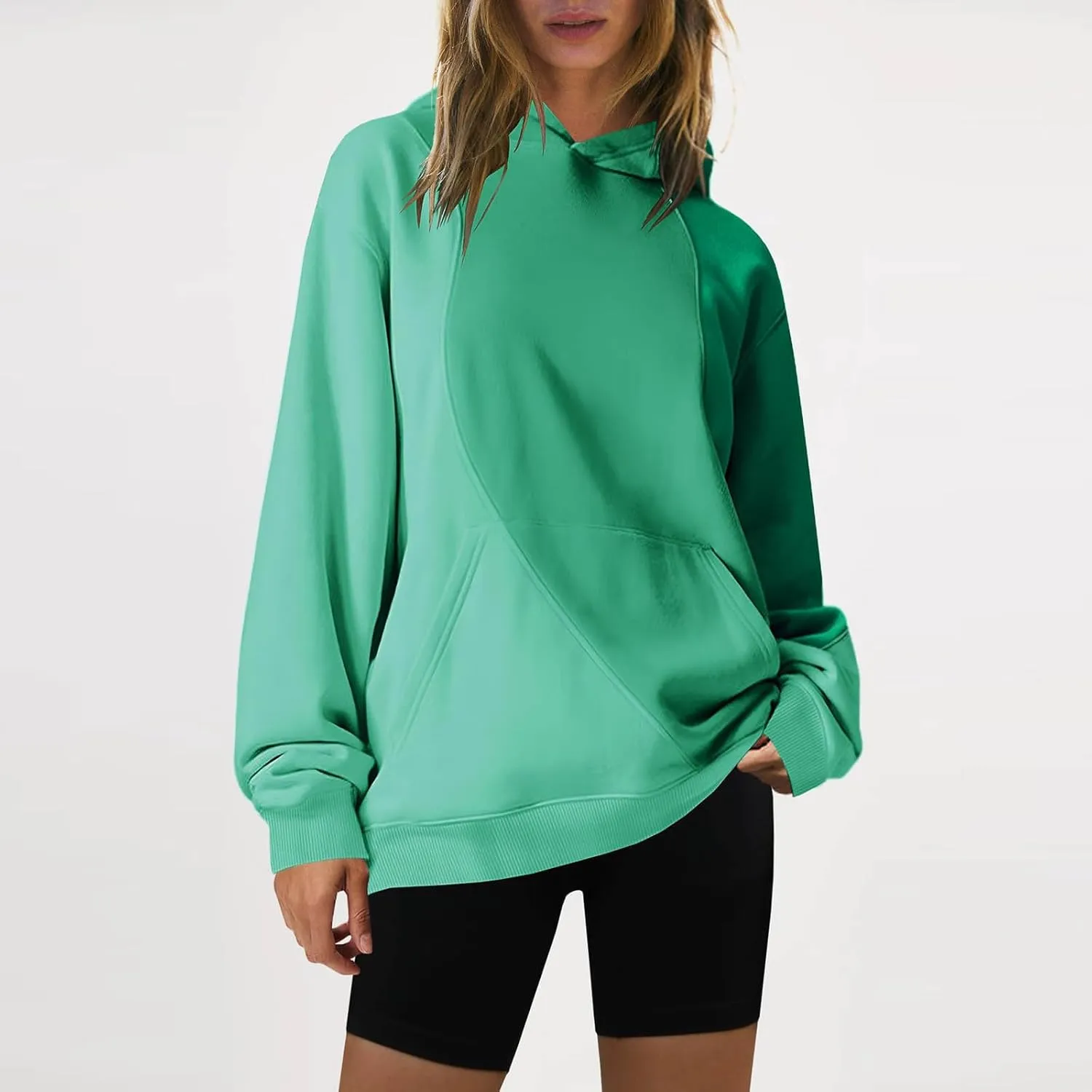 Hoodies for Women Long Sleeve Hoodies Pullover Color Block Loose Fit Hooded Sweatshirt with Pockets Casual Fall Clothes