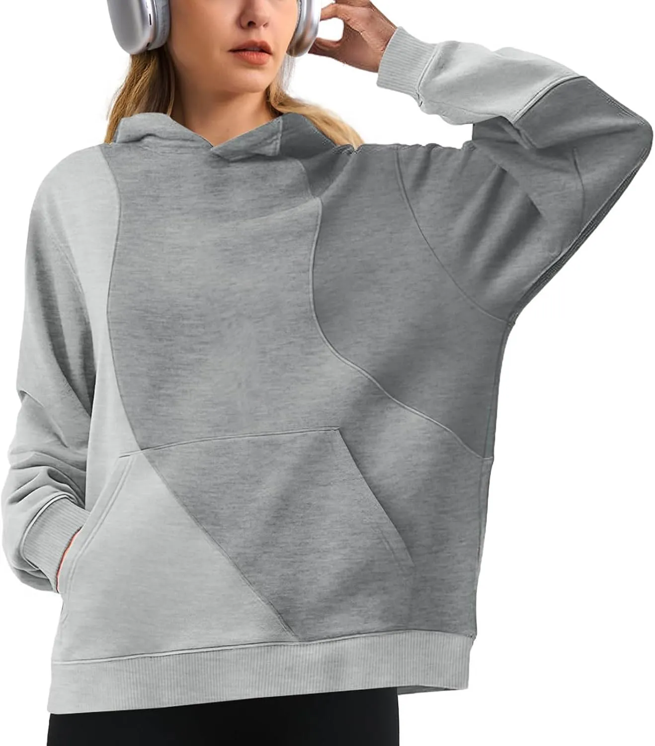Hoodies for Women Long Sleeve Hoodies Pullover Color Block Loose Fit Hooded Sweatshirt with Pockets Casual Fall Clothes