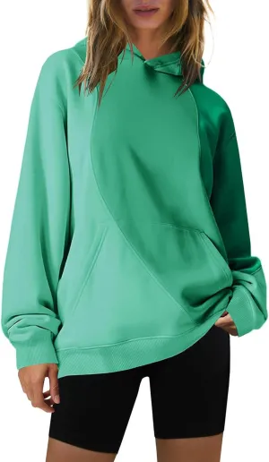 Hoodies for Women Long Sleeve Hoodies Pullover Color Block Loose Fit Hooded Sweatshirt with Pockets Casual Fall Clothes