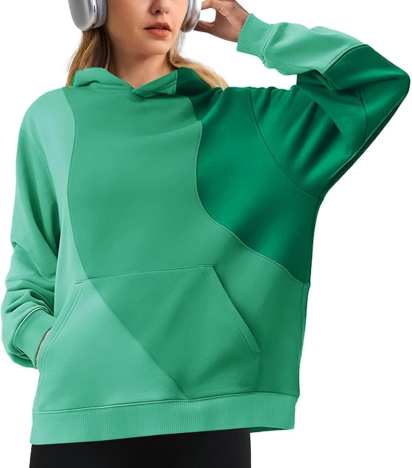 Hoodies for Women Long Sleeve Hoodies Pullover Color Block Loose Fit Hooded Sweatshirt with Pockets Casual Fall Clothes